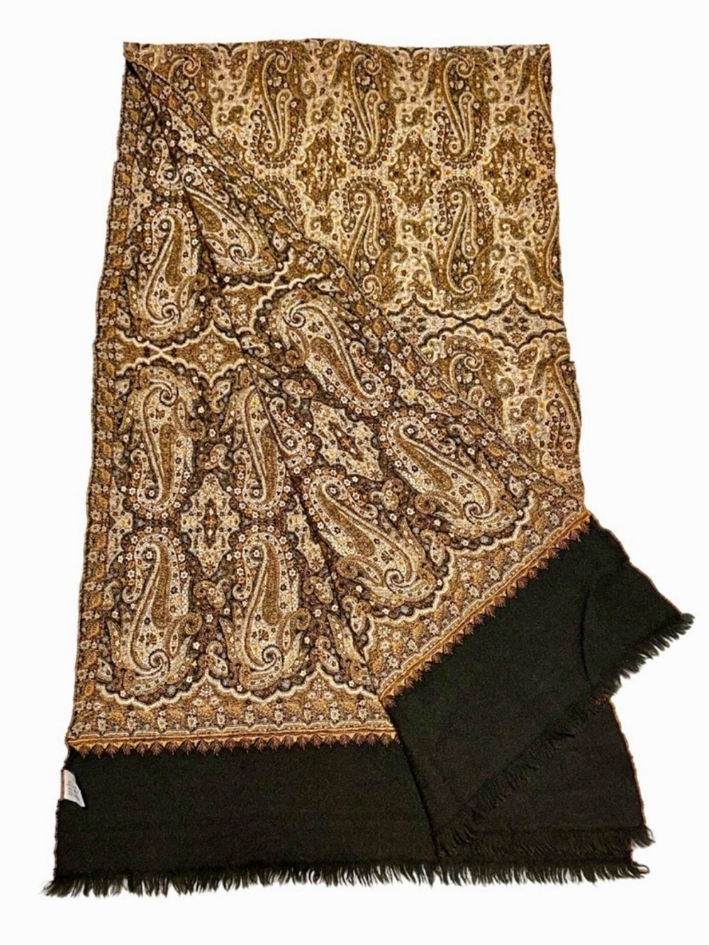 ECHO Wool Blend Paisley Scarf Brown Black Fringe Heritage Boho Fall 64”